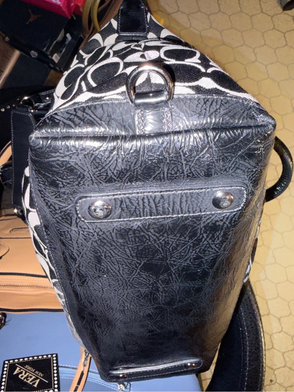 Coach Ashley EUC Black Patent and Gray Canvas C Signature w/ Dual handle Satchel - Picture 9 of 10